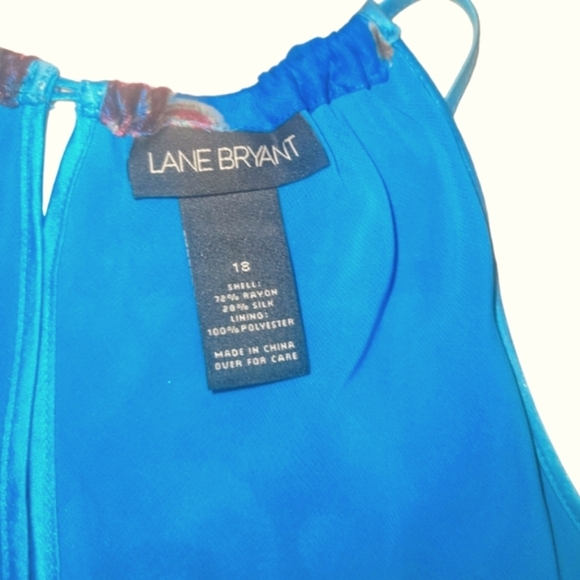 Lane Bryant Women's Floral Multicolor Peacock Beaded Gathered Neckline Top Sz 18 - Picture 5 of 6